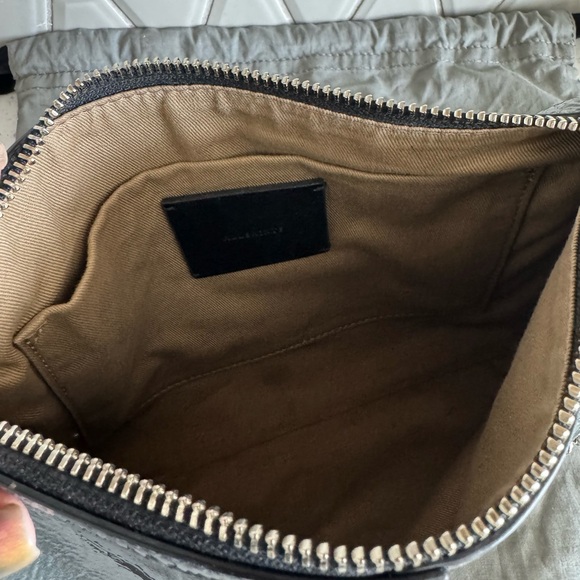 All Saints Glossy Grey Leather Eve Crossbody Bag with Silver Chain - Picture 6 of 8